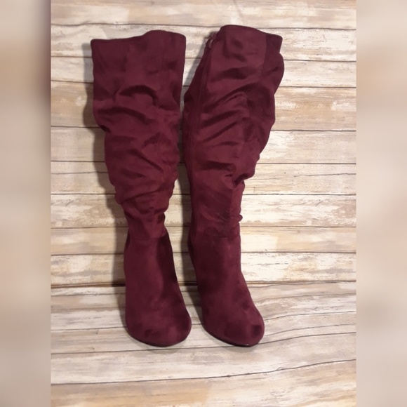 red wide calf boots